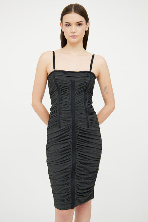 Dolce & Gabbana Grey & Black Ruched Corset Dress