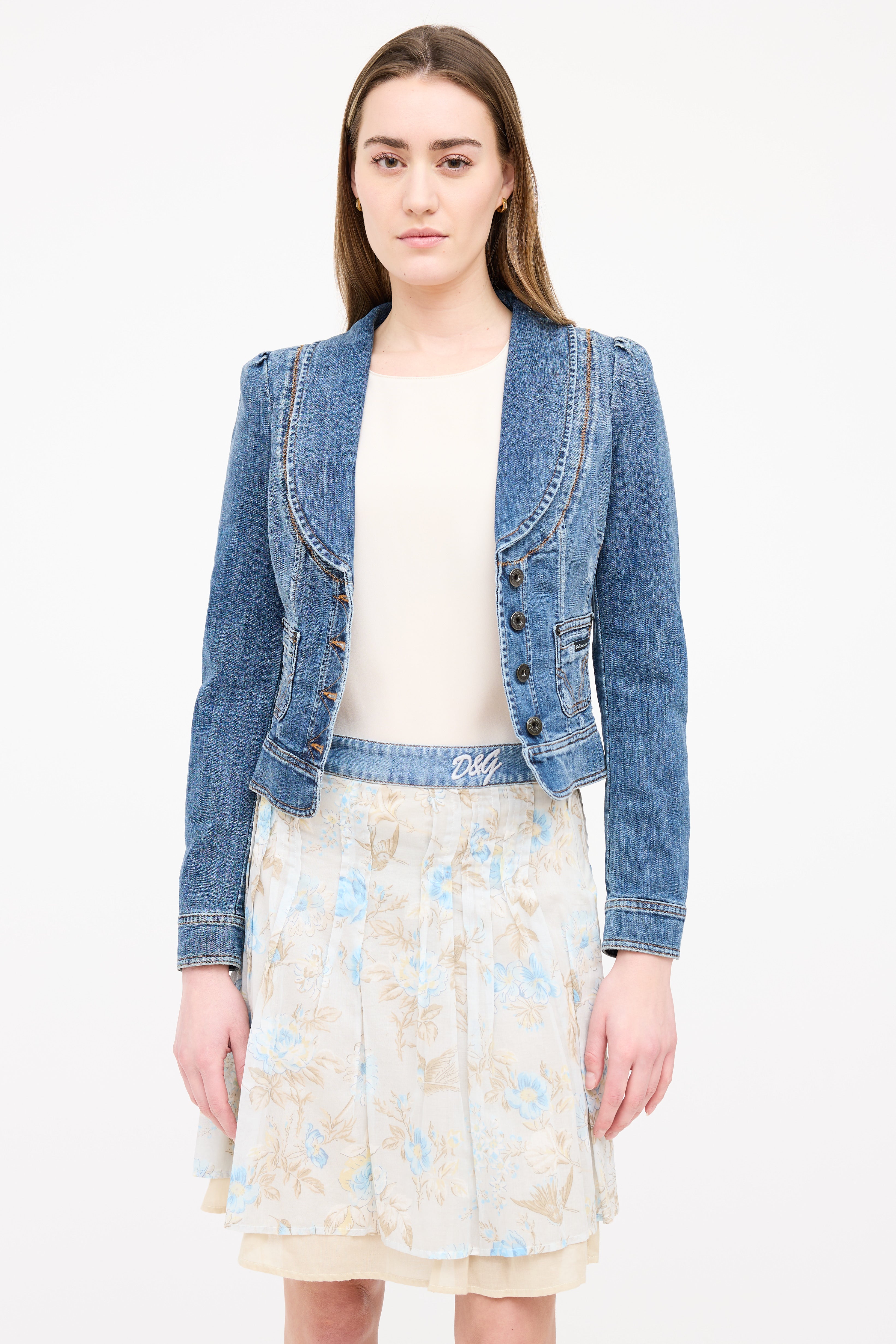 Dolce & Gabbana Medium Wash Distressed Denim Blazer