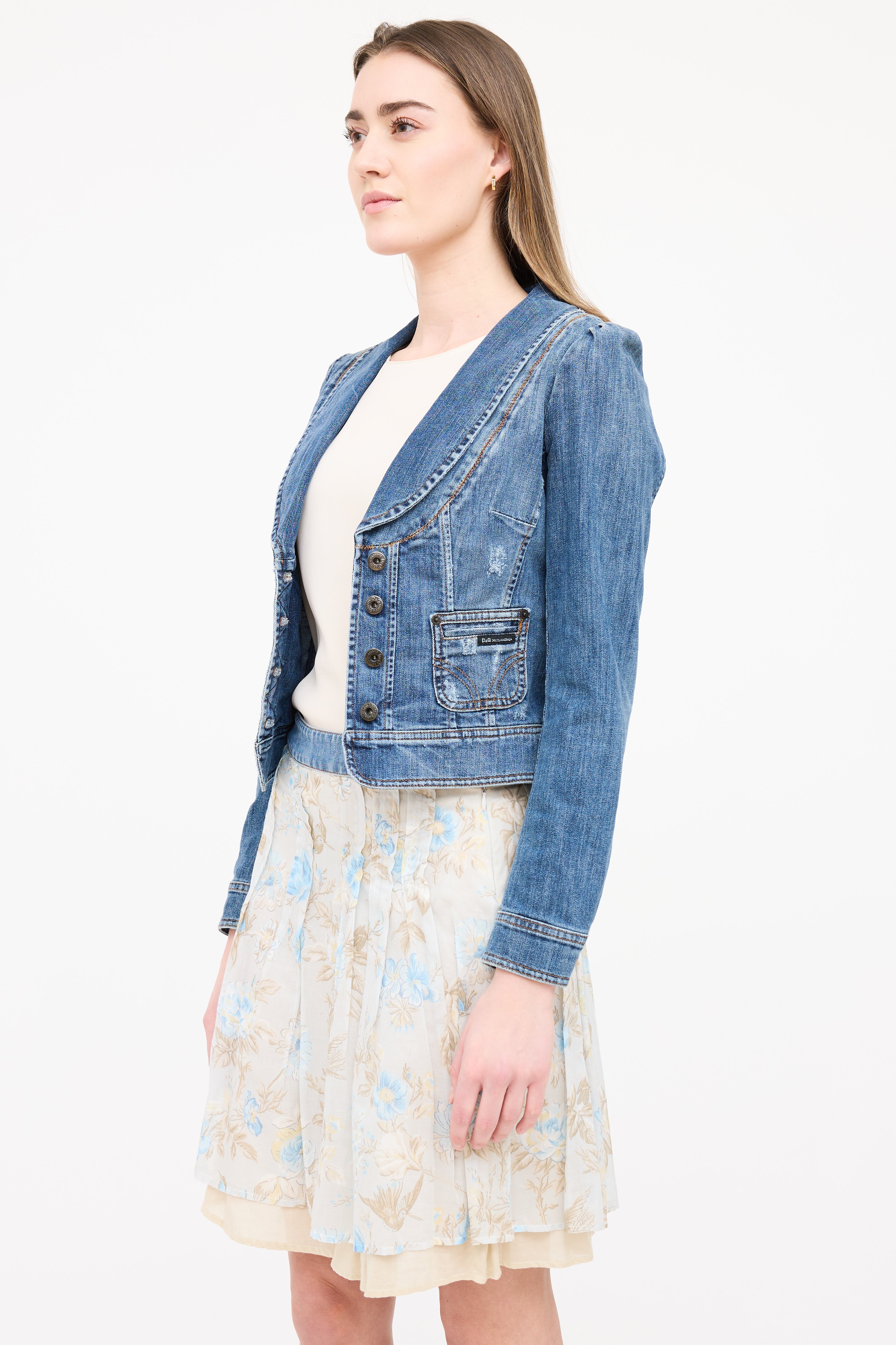 Dolce & Gabbana Medium Wash Distressed Denim Blazer