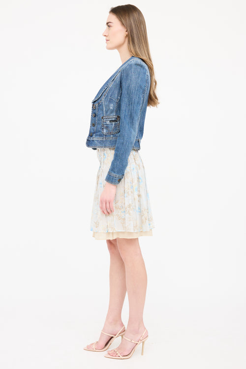 Dolce & Gabbana Medium Wash Distressed Denim Blazer