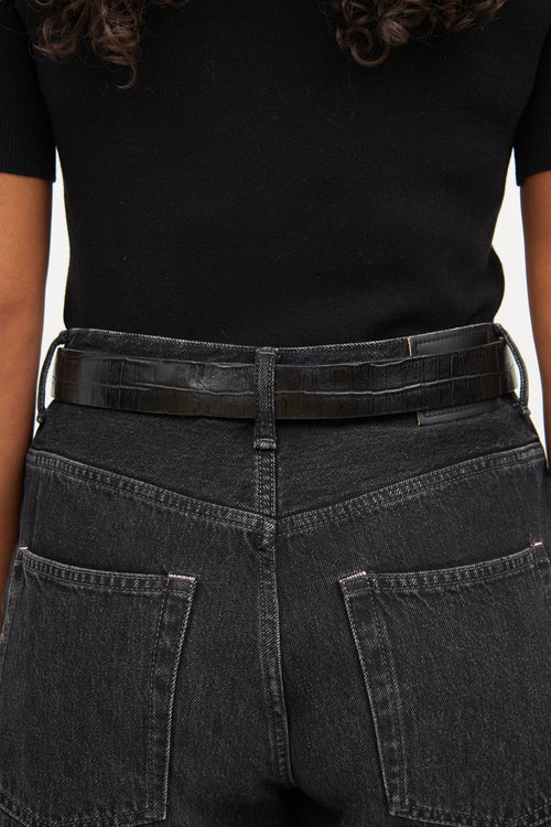 Dolce & Gabbana Black Embossed Silver Logo Belt