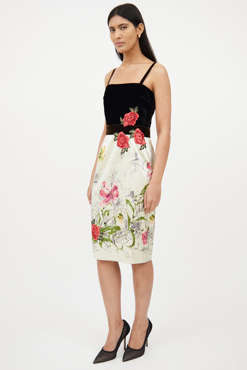 Dolce & GabbanaBlack Velvet & Cream Floral Dress