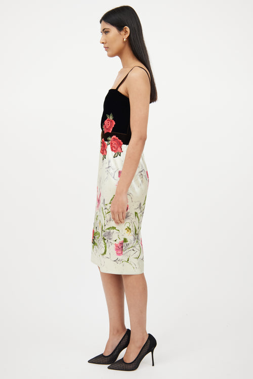 Dolce & GabbanaBlack Velvet & Cream Floral Dress