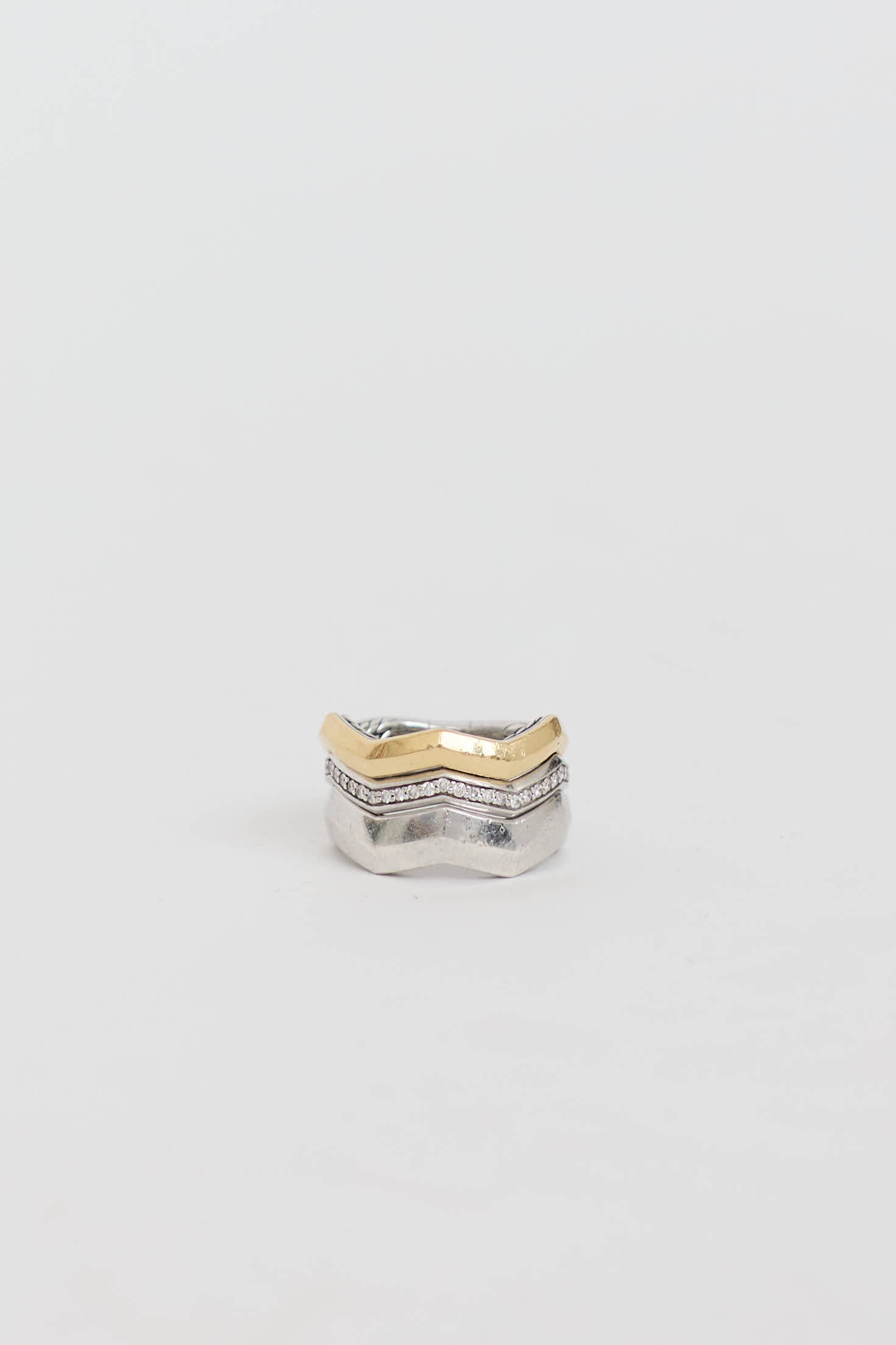 David Yurman Sterling Silver & 18K Yellow Gold Diamond Zig Zag Stax Ring