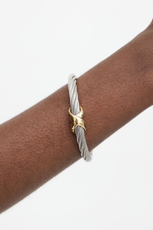 David Yurman Silver & Gold Station Cable Bracelet