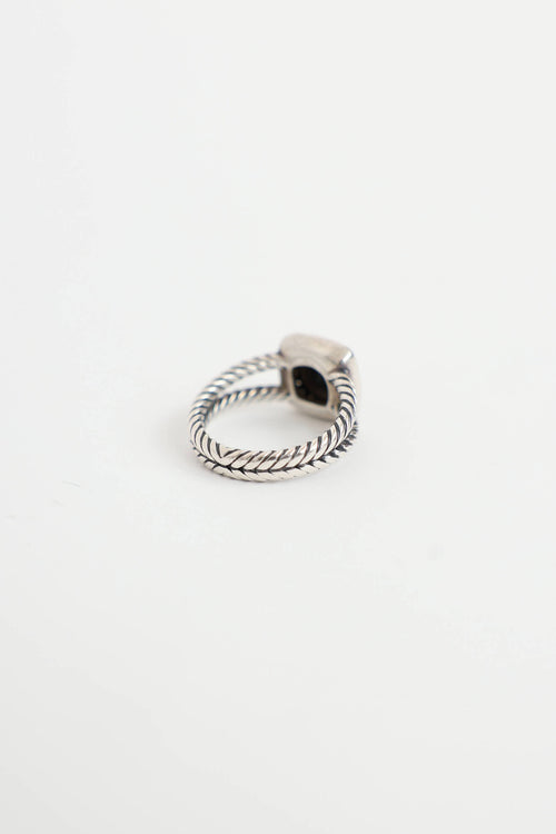 David Yurman Sterling Silver Onyx and Diamond Petite Albion Ring