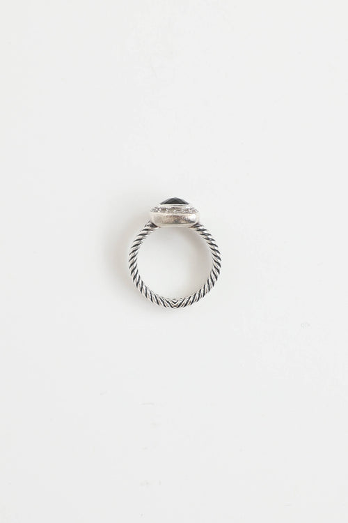 David Yurman Sterling Silver Onyx and Diamond Petite Albion Ring