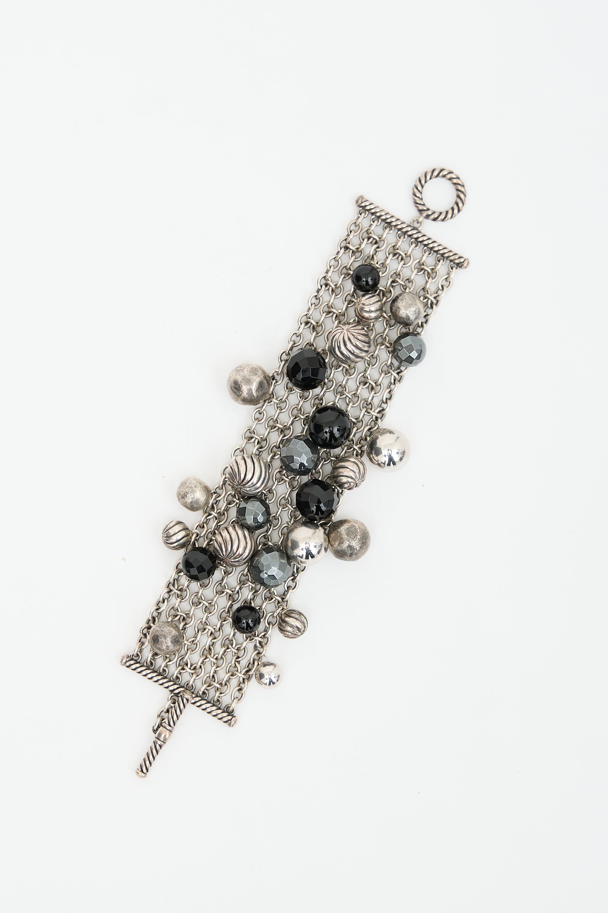 David Yurman Sterling Silver Onyx & Hematite Mesh Link Bracelet