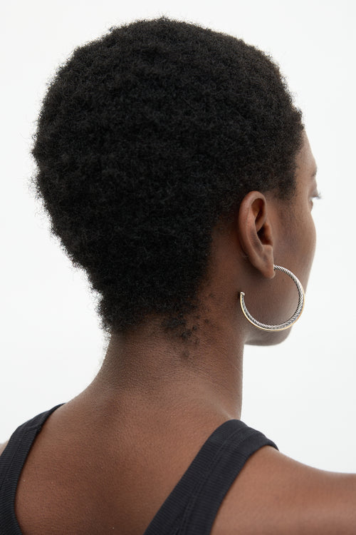 David Yurman Sterling Silver & 18K Gold Cable Hoop Earrings