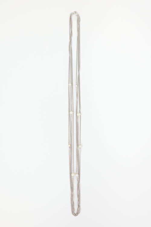 David Yurman Sterling Silver & Pearl 4 Row Necklace