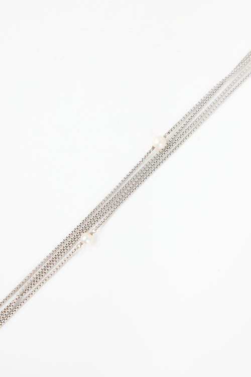 David Yurman Sterling Silver & Pearl 4 Row Necklace