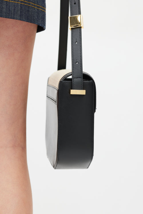 Demellier Black & Beige Leather Raffia London Bag