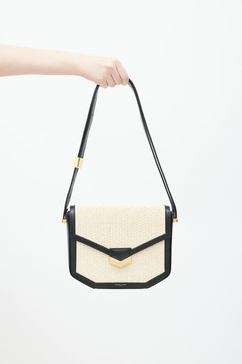 Demellier Black & Beige Leather Raffia London Bag