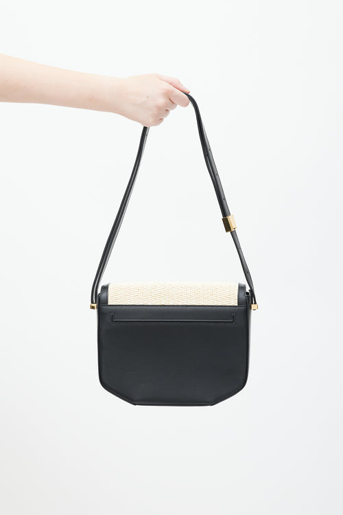 Demellier Black & Beige Leather Raffia London Bag