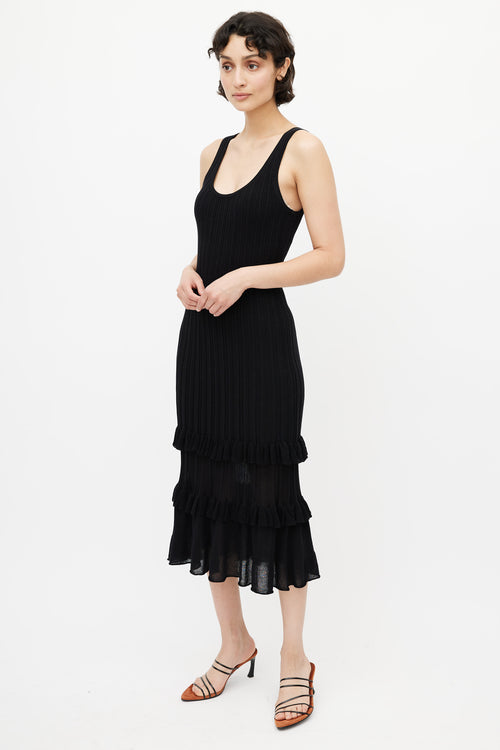 Derek Lam Black Ribbed & Ruffle Dress
