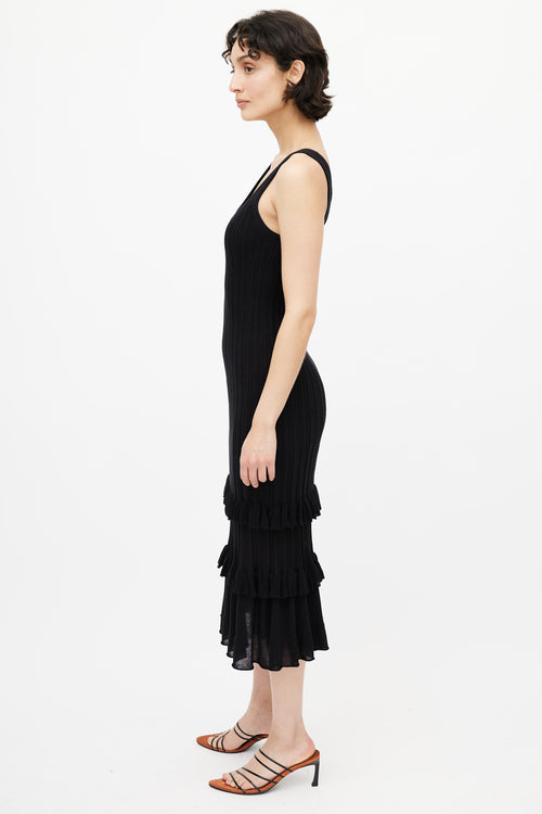 Derek Lam Black Ribbed & Ruffle Dress