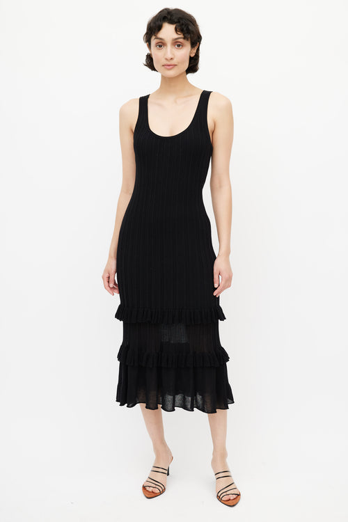 Derek Lam Black Ribbed & Ruffle Dress