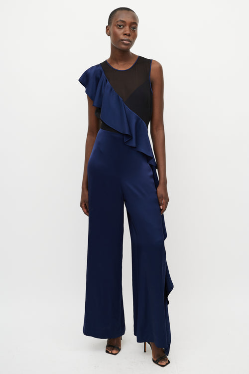 Diane von Furstenberg Navy Silk & Black Sheer Jumpsuit