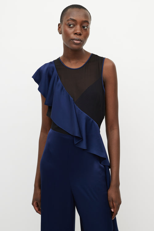 Diane von Furstenberg Navy Silk & Black Sheer Jumpsuit