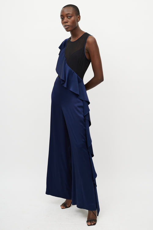 Diane von Furstenberg Navy Silk & Black Sheer Jumpsuit