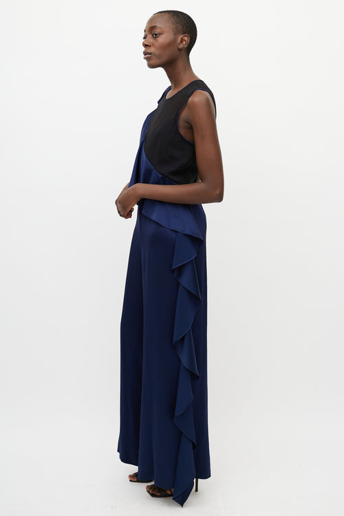 Diane von Furstenberg Navy Silk & Black Sheer Jumpsuit