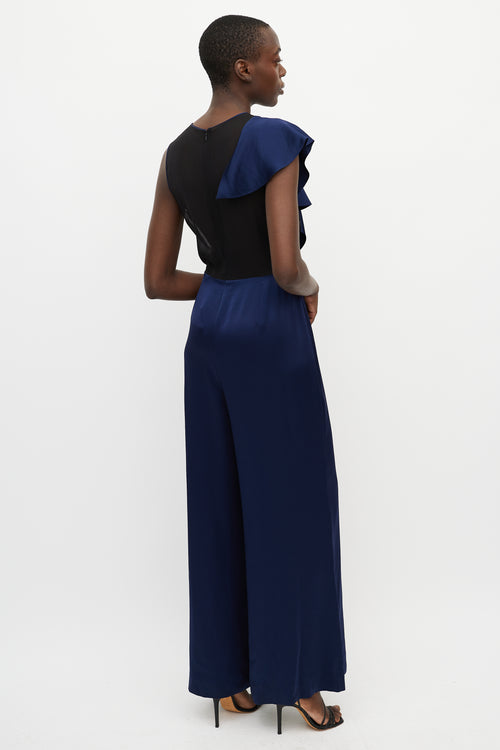 Diane von Furstenberg Navy Silk & Black Sheer Jumpsuit