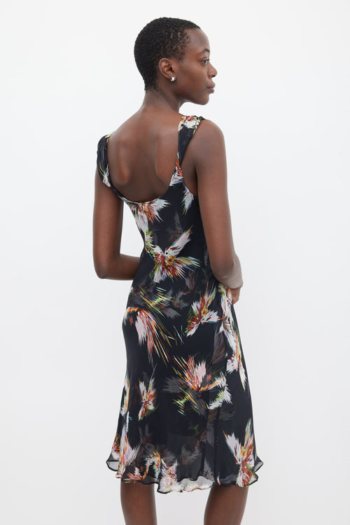 Diane von Furstenberg Black & Multicolour Silk Printed Sheer Dress