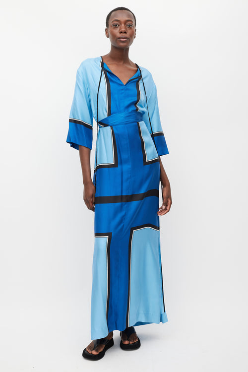 Diane von Furstenberg Blue & Multicolour Printed Tie Waist Dress