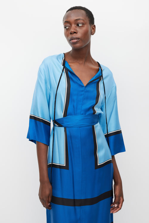 Diane von Furstenberg Blue & Multicolour Printed Tie Waist Dress
