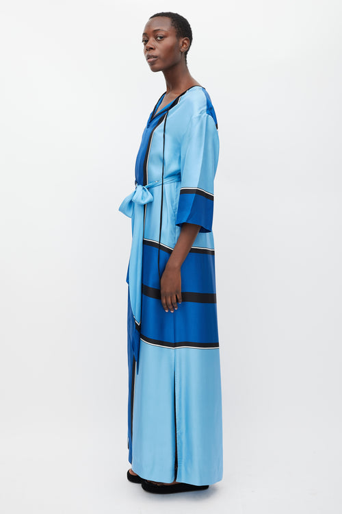 Diane von Furstenberg Blue & Multicolour Printed Tie Waist Dress