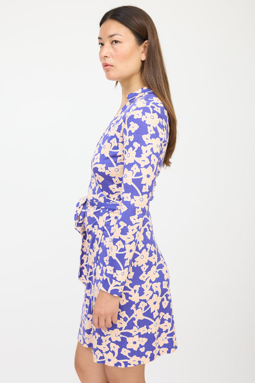 Diane von Furstenberg Blue & Pink Silk Floral Wrap Dress