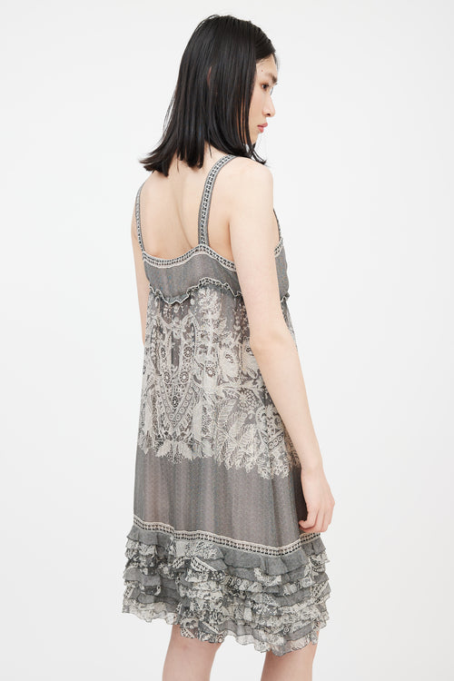 Diane von Furstenberg Grey & Beige Lace Printed Ruffled Dress