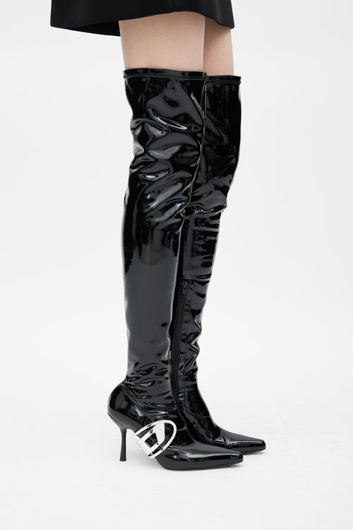 Diesel Black & Silver D-Eclipse Patent Leather Boot