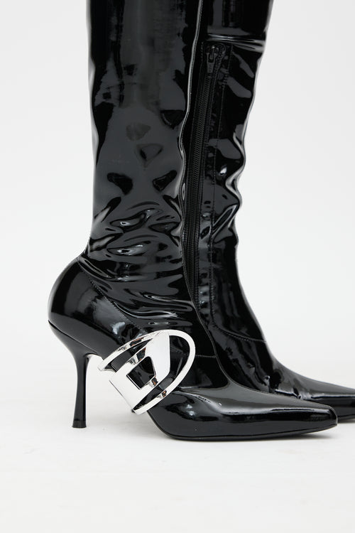 Diesel Black & Silver D-Eclipse Patent Leather Boot