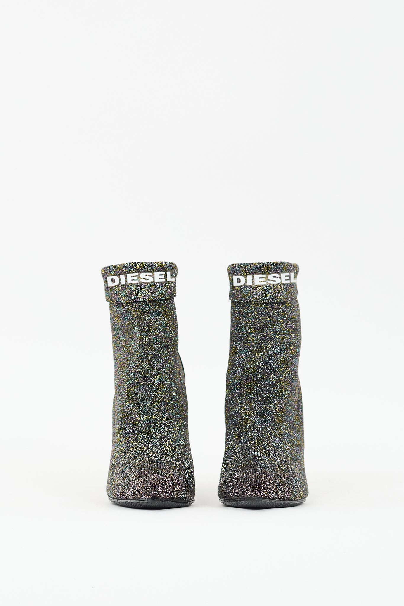 Diesel Black & Multi Sparkle D-Slanty Sock Knit Boot