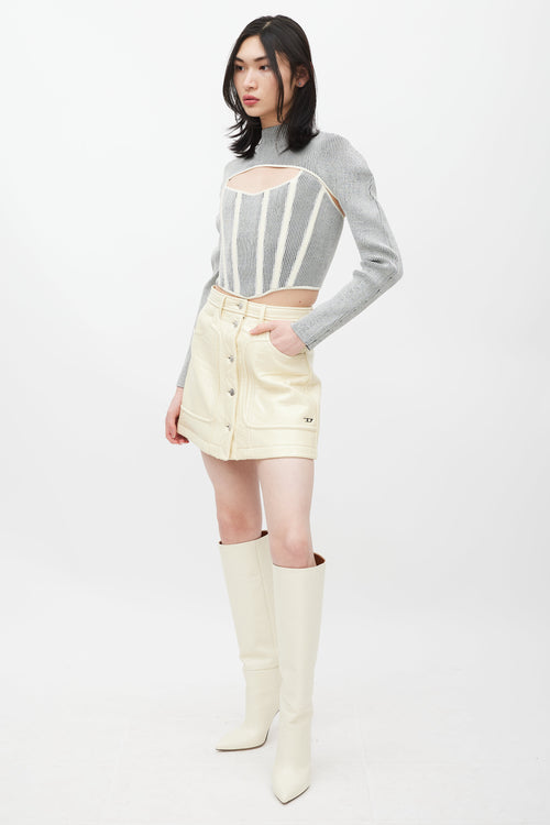 Diesel Cream & Silver Vegan Leather Patent Skirt