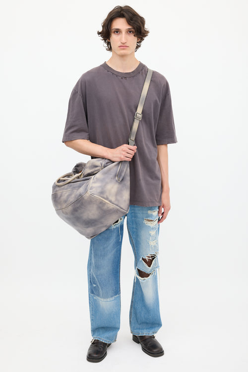Diesel Grey & Cream Leather Dyed Tote Bag