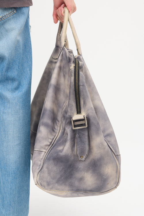 Diesel Grey & Cream Leather Dyed Tote Bag