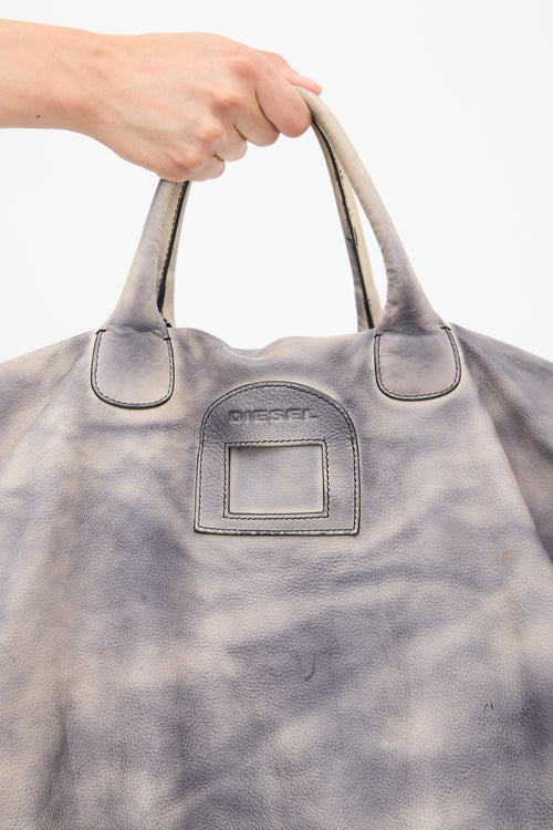 Diesel Grey & Cream Leather Dyed Tote Bag