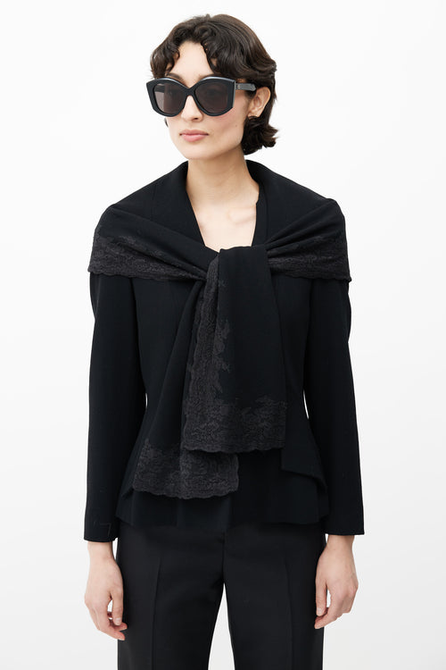 Dior 1990s Black Wool & Lace Shawl Collar Blazer