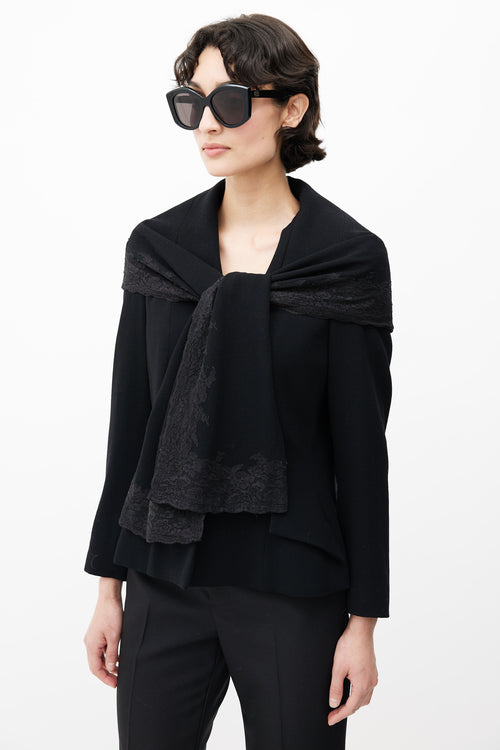 Dior 1990s Black Wool & Lace Shawl Collar Blazer