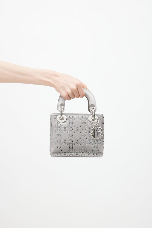Dior 2019 Gray Satin Embellished Mini Lady Dior Bag
