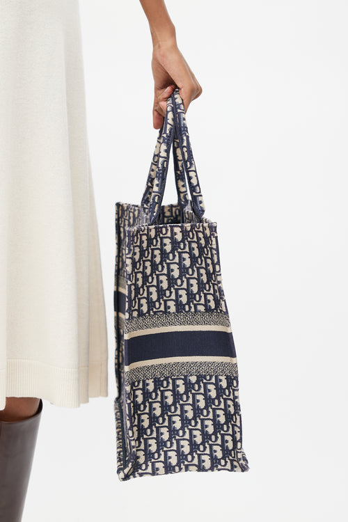 Dior 2019 Navy & Cream Monogram Canvas Large Book Tote
