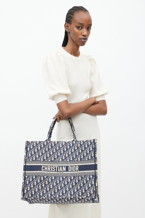 Dior 2019 Navy & Cream Monogram Canvas Large Book Tote