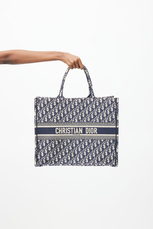 Dior 2019 Navy & Cream Monogram Canvas Large Book Tote