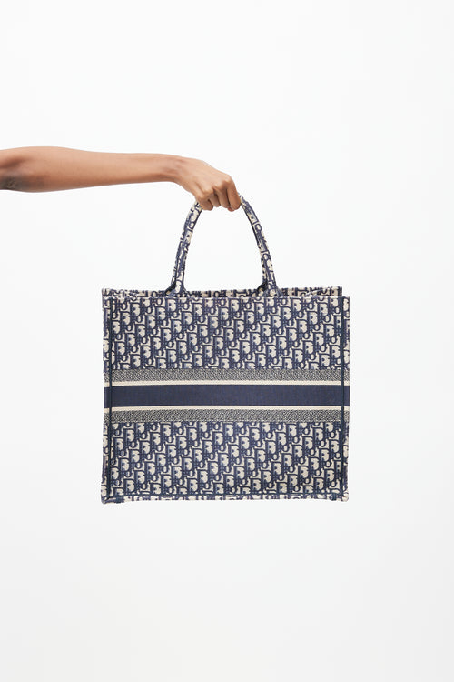 Dior 2019 Navy & Cream Monogram Canvas Large Book Tote