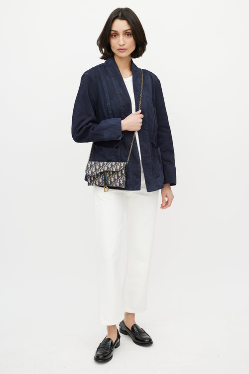 Dior 2020 Navy & Beige Saddle Pouch Crossbody Bag
