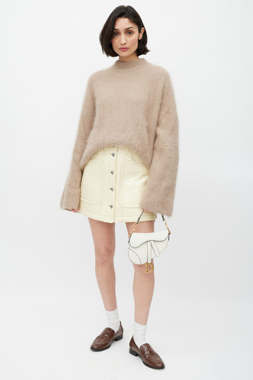 Dior 2020 White & Gold Leather Mini Saddle Bag