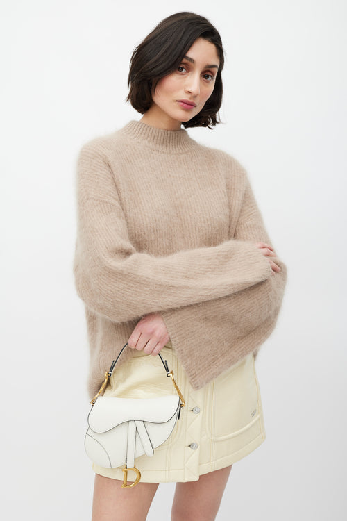 Dior 2020 White & Gold Leather Mini Saddle Bag