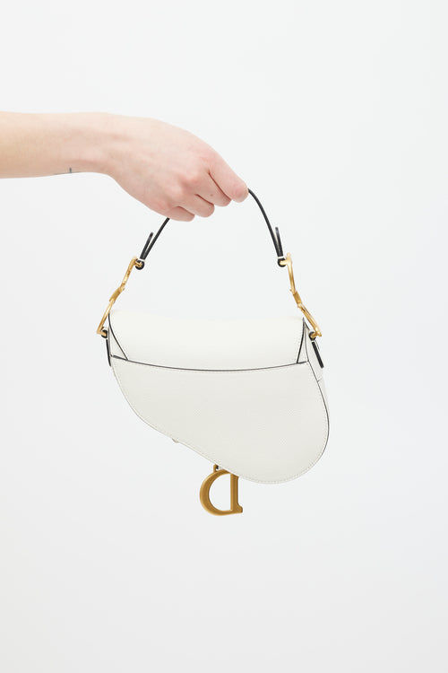 Dior 2020 White & Gold Leather Mini Saddle Bag